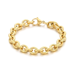 Fashionable thick gold chain bracelet in stainless steel with large lobster clasp closure