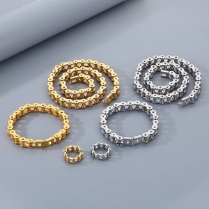 Stainless Steel Jewelry For Men Motorcycle Bicycle Chain Necklace Bracelet And Ring Hip Hop Punk Style