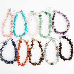 Collection of ten different semi-precious stone bracelets with adjustable metal chains