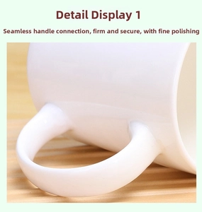 Macro shot of seamless handle joinery on a white ceramic musical instrument themed mug