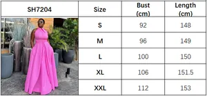 Size chart detail for hot pink sleeveless backless maxi dress showing S to XXL dimensions