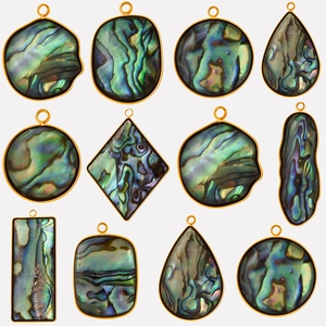 Natural Abalone Shell Geometric Pendant Iridescent Irregular 304 Stainless Steel 18K Gold Plated Boho Jewelry Women