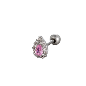 Pink teardrop crystal stud earring with titanium steel double-headed screw back