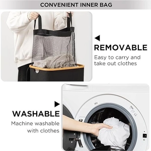 Removable and washable mesh inner bag for bamboo laundry hamper used as a laundry net