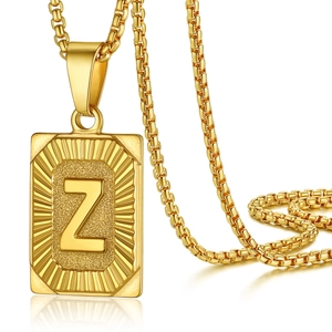 Detailed view of golden A-Z alphabet pendant with letter Z on a rectangle charm