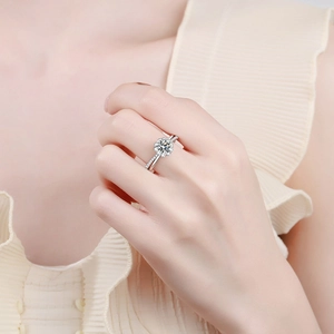 Classic S925 sterling silver halo ring with a 1 carat moissanite and side diamond accents