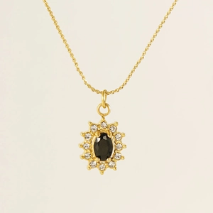 18K gold plated stainless steel necklace with black gemstone sunflower pendant