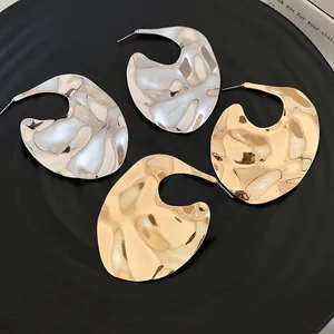 Hammered Geometric C Shaped Hoop Earrings With 925 Sterling Silver Earring Post Vintage Fashion Jewelry For Women