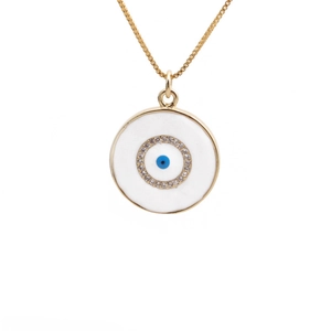 Gold plated Fatima Evil Eye pendant necklace with sparkling white cubic zirconia