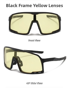 Dual view of black sports sunglasses with yellow lenses for cycling and outdoor use