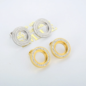 Paire de boucles d'oreilles rondes ajourées en or et argent avec strass scintillants