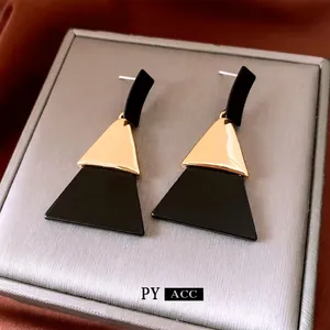 Luxury geometric acrylic triangle earrings with gold accents and black matte finish