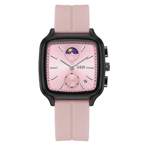 Reloj cuadrado GEDI para mujer en rosa con correa de silicona y función de fecha