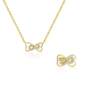 Bijoux Coeur Infini En Argent Sterling 925 Collier Et Boucles D'oreilles Avec Zircone Étincelant Pour Femmes Couleur Or