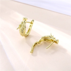Exquisite gold dragon hoop earrings in 925 sterling silver with detailed scale texture