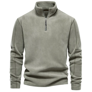 Men Polar Fleece Sweatshirt Half Zip Stand Collar Long Sleeve Hoodie Warm Casual Solid Color Pullover Top