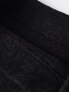 Detailed macro shot of the black knitted fabric texture showing premium yarn quality