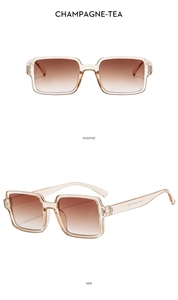 Detail of square champagne tea sunglasses with gradient lenses and silver rivet accents