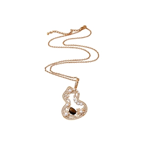 Tiger eye stone and pearl gourd pendant necklace in gold-plated hollow design