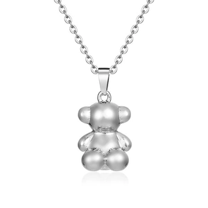 Polished stainless steel teddy bear pendant necklace with O-chain for men and women