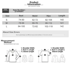 Size chart for sexy summer dress showing S, M, L measurements for bust, waist, and length
