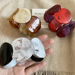 Chunky Acrylic Resin Bracelet Marble Amber Texture Elastic Geometric Bangle Retro Minimalist Handcrafted Jewelry Women