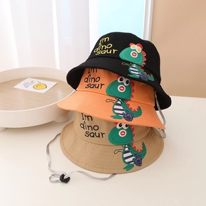 Cappelli da sole per bambini con stampa dinosauro nero arancio e kaki e cinturino regolabile