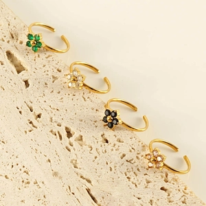 Adjustable 18k gold plated floral rings with colorful zircon inlays in four colors