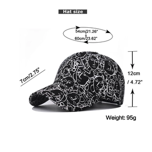 Detailed size chart of the cotton baseball cap showing 54-60cm adjustable head circumference