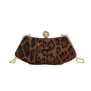 French vintage leopard print handbag with pearl clasp and gold chain strap for women