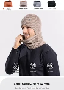 Detail view of winter knit beanie and neck warmer set with thermal fleece lining in 4 colors