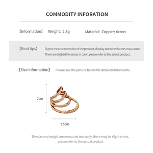 Detailed size information for zircon ear cuff with copper material and 2.5g weight