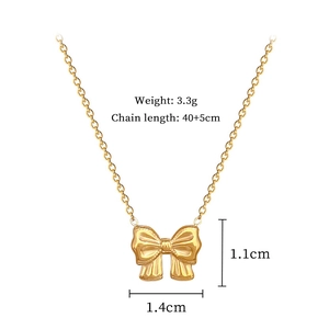 Detail of 1.1x1.4cm bow pendant with 40+5cm gold chain necklace specifications