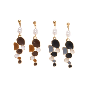 Vintage irregular geometric earrings with pearl and enamel details in multi-color options
