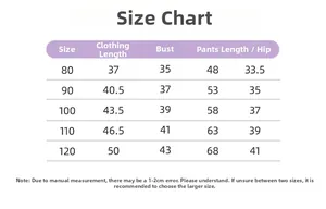 Detailed size chart for children's thermal plush tracksuit sets in sizes 80 to 120