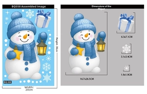Detailed size chart for Christmas snowman static window stickers featuring 20x30cm layout