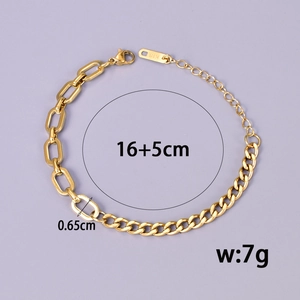 Bracciale a doppia catena in acciaio inossidabile dorato con marchio K18 e lunghezza 16+5cm