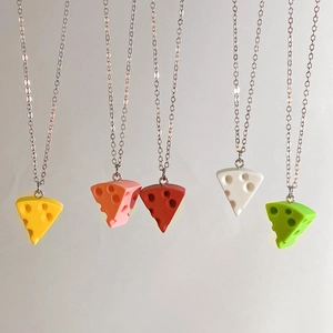Creative cheese pendant necklaces in five vibrant colors with delicate silver chains