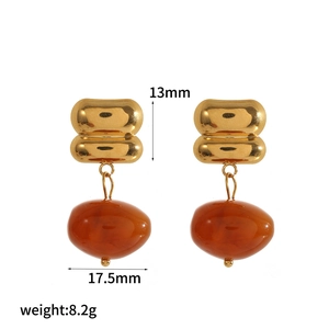 Detail view of amber resin drop earrings showing 13mm height and 17.5mm width specs
