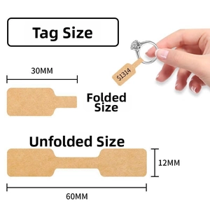 Barbell shaped kraft paper jewelry price tags for rings with dimensions and folding guide