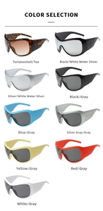 Detailed color selection guide for oversized shield sunglasses with quilted temple design