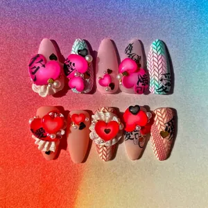 Heart Shape Chinese Character Nail Art Stickers Thin Self Adhesive Relief Manicure Decoration Cute INS Style