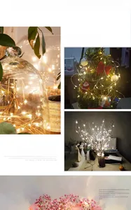Detail of warm white LED copper wire fairy lights for festive home and flower decorations