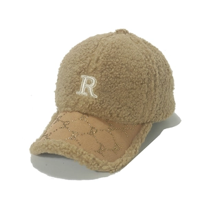 Baseball Cap Lamb Wool Fleece Warm Winter Hat Letter R Embroidery Adjustable Casual Headwear Women