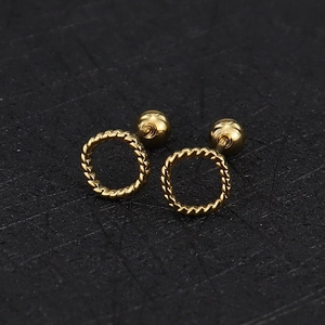 Detailed view of 18K gold stainless steel twisted hoop earrings with screw ball backs