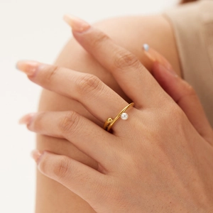 Irregular Geometric Ring Stainless Steel 18K Gold Plated With Artificial Pearl French Vintage Ins Style For Women