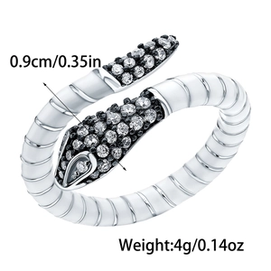 Detail view of silver snake ring showing scale texture and 0.9cm width measurement