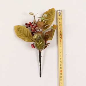 Detailed view of 20cm artificial autumn stem with berries, leaves and mini pumpkin