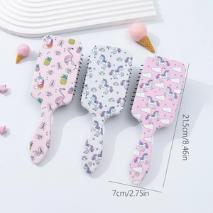 Pink cartoon unicorn hair brush set with dimension labels 8.46in long for girls
