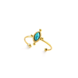 Vintage 18K gold stainless steel open ring featuring an oval turquoise gemstone
